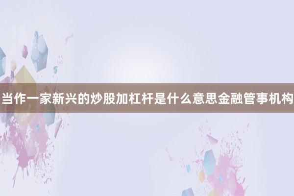 当作一家新兴的炒股加杠杆是什么意思金融管事机构