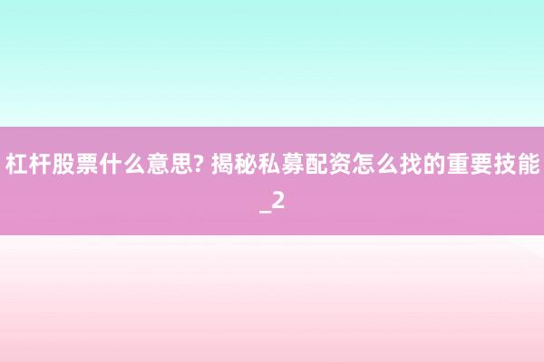 杠杆股票什么意思? 揭秘私募配资怎么找的重要技能_2