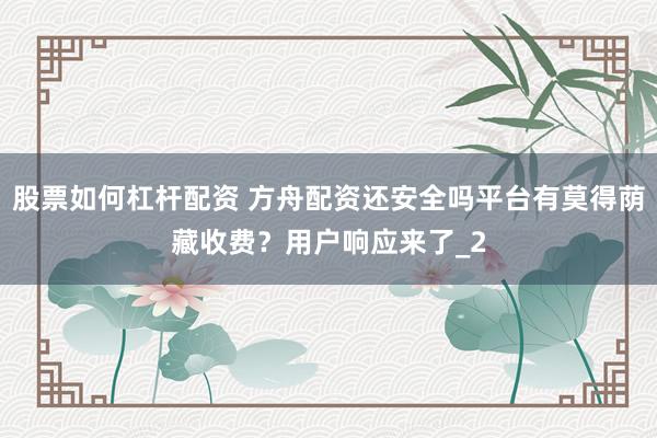 股票如何杠杆配资 方舟配资还安全吗平台有莫得荫藏收费？用户响应来了_2